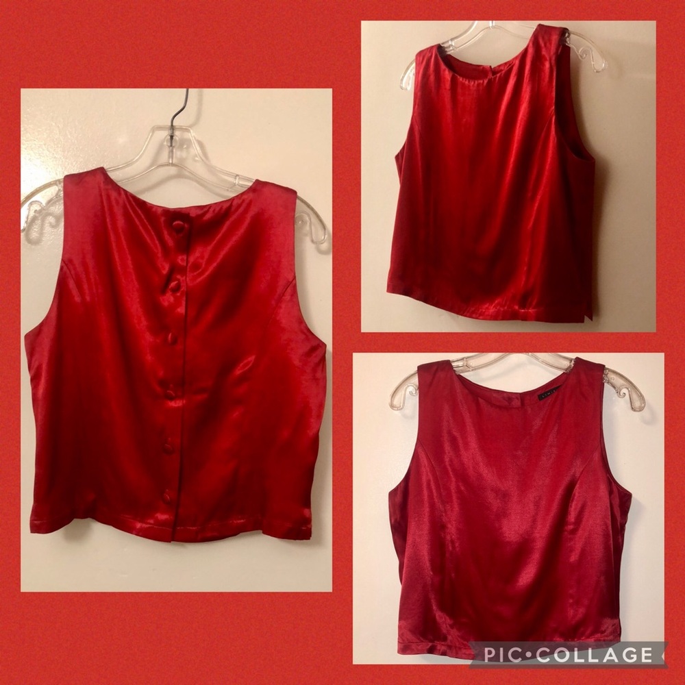 LIMITED ❤️ Rich, Red Satiny, Sleeveless, Back-Buttoned Top